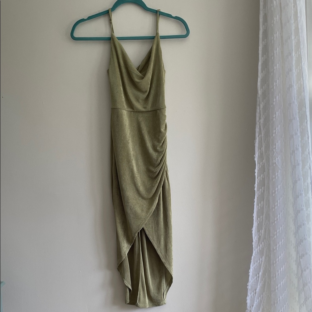 Elegant Olive Green Draped Dress